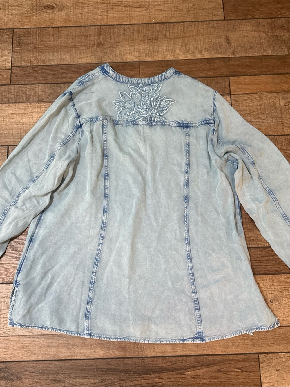 Soft Surroundings Light Blue Embroidered Chambray Denim Shirt - Picture 8 of 12
